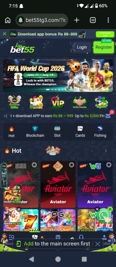 Bet55 Game interface screenshot